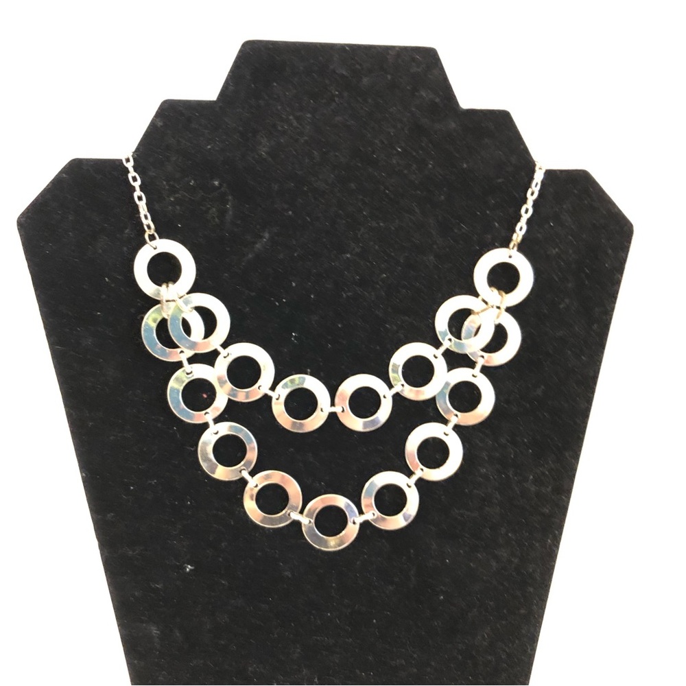 Silver Tone Double Layer Circles Necklace, 21” Long